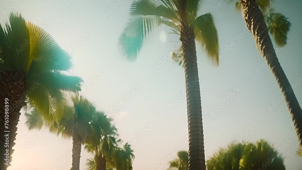 Poster group of palm trees standing tall on a sunny day generative ai