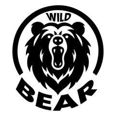 Bear logo vector art illustration black color, a wild bear logo vector logo