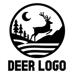 Deer logo vector art illustration black color, a deer logo concept white background