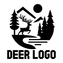 Deer logo vector art illustration black color, a deer logo concept white background