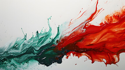 Watercolor artwork with green and red paint splatters on a blank canvas