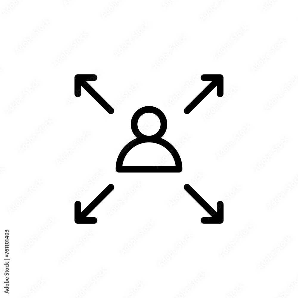 Poster user icon with maximize icon, profile user avatar icon with four arrows , resize zoom scale expand icons. web vector icon
