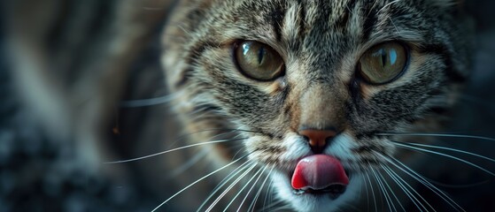 Whisker Whispers, A close-up portrait of a domestic cat, whiskers, and the intensity of its gaze. quiet majesty and contemplative nature of a feline, lost in thought or focusing on a distant point. - obrazy, fototapety, plakaty