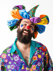 Portrait of a masked person celebrating a birthday with a colorful party hat