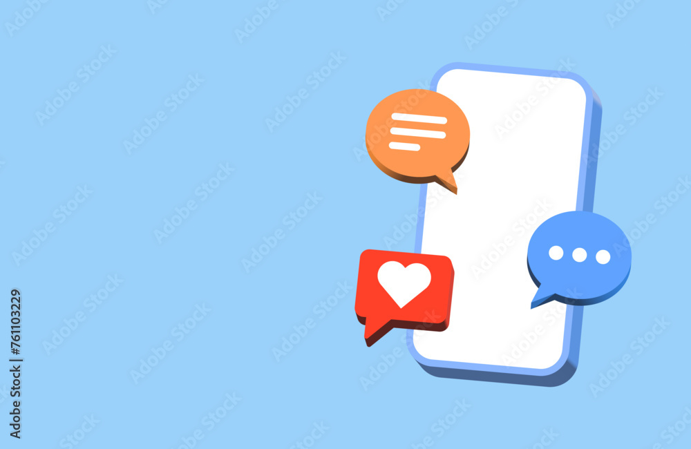 Leinwandbilder mobile phone with chat message speech bubble icon. social media and social network online communicat