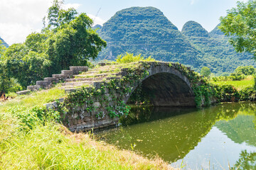 Summer scenery of Huixian Copper Bridge in Guilin, Guangxi, China