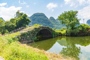 Summer scenery of Huixian Copper Bridge in Guilin, Guangxi, China
