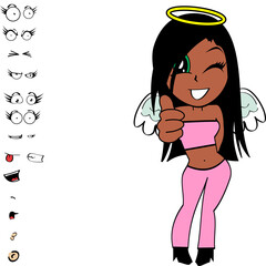 angel girl cartoon expressions pack collection in vector format