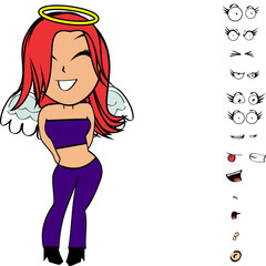 angel girl cartoon expressions pack collection in vector format