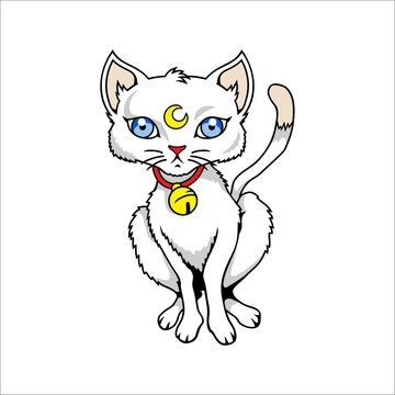The white Persian cat vector with the moon icon on its head can be used as a graphic design, sticker, wallpaper 
