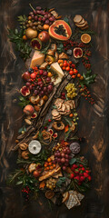 Mesa de Madeira com Queijos Frutas e Pães