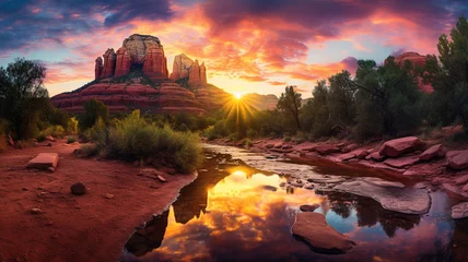 Foto op Plexiglas Sunset over the river view © BornHappy