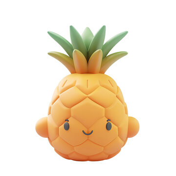 Cute clay pineapple, 3D icon rendered in Blender, cartoon style against a PNG Background Transparent