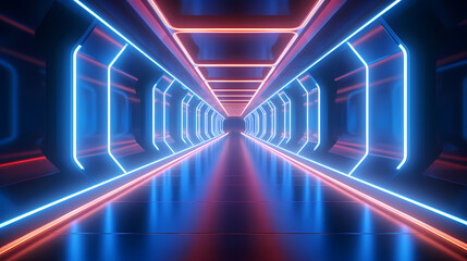 Fototapeta premium Corridor features vibrant neon lights and futuristic design