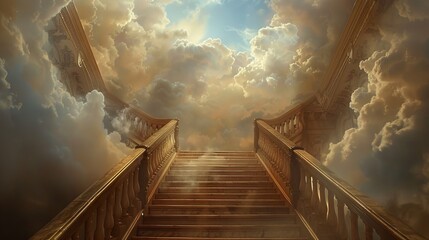 a beautiful stairway to heaven paradise. wallpaper background 16:9 - obrazy, fototapety, plakaty