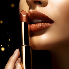 Perfect natural lips makeup. Close up macro photo with beautiful female mouth and a lipstick. Plump full lips. Perfect clean skin, light fresh lip make-up. Beautiful spa tender lip