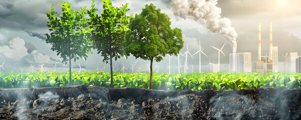 Conceptual Image of Green Energy Versus Pollution - obrazy, fototapety, plakaty