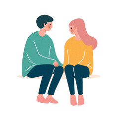 앉아서 바라보는 커플 일러스트