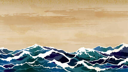 海　波のある和風背景イラスト