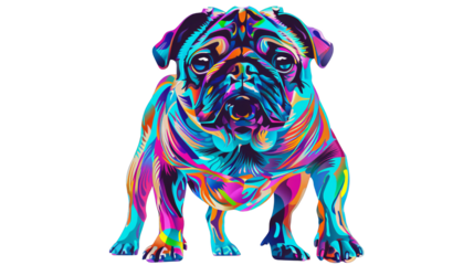Pug illustrated with psychedelic op art patterns with an ultra-minimalist look with bright, vivid colors,PNG Background Transparent