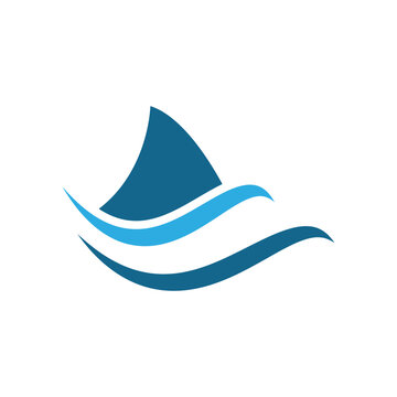 shark fin logo design in ocean waves