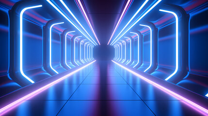 Corridor features vibrant neon lights and futuristic design