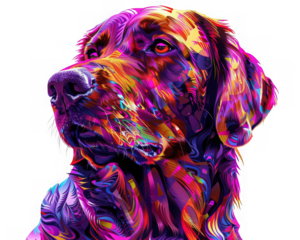 Retriever in psychedelic op art style,Ultra-minimalist appearance with bright, vivid colors and PNG Background Transparent