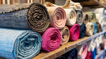 Roll of the colored textile. raw materials for manufacture