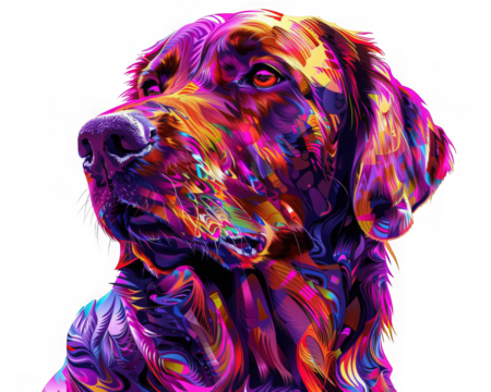 Retriever in psychedelic op art style,Ultra-minimalist appearance with bright, vivid colors and PNG Background Transparent