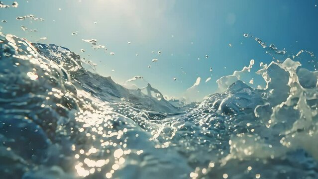 Diving into the blue sea, the bubbles of sea water rolling in the waves, crashing overhead. Generative AI
