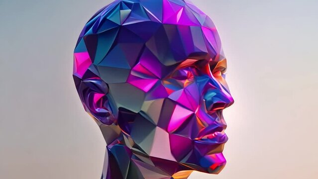 A man made of vivid, colorful, melting transparent glass, geometric shape design. Generative AI