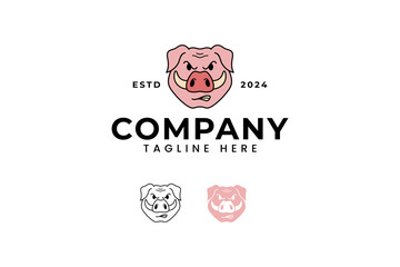 the hog head cartoon logo design for for animal food farm restaurant company business
