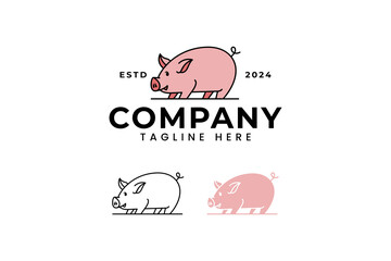 the big pig is standing logo design for animal food farm restaurant company business