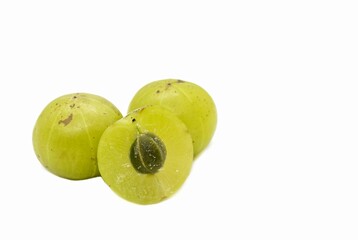 Amla Fruit or Indian Gooseberry Fruit Isolated on White Background with Copy Space, Also Known as Emblica Myrobalan or Phyllanthus Emblica