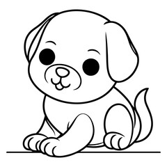 Fototapeta premium hand draw line art cute puppy dog doodle, continuous single clean drawing line dog cartoon style coloring book page for kid vector illustration on white background