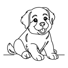 hand draw line art cute puppy dog doodle, continuous single clean drawing line dog cartoon style coloring book page for kid vector illustration on white background