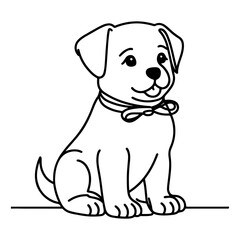 Fototapeta premium hand draw line art cute puppy dog doodle, continuous single clean drawing line dog cartoon style coloring book page for kid vector illustration on white background