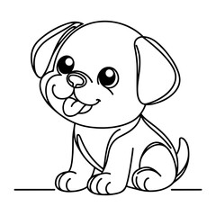 Fototapeta premium hand draw line art cute puppy dog doodle, continuous single clean drawing line dog cartoon style coloring book page for kid vector illustration on white background
