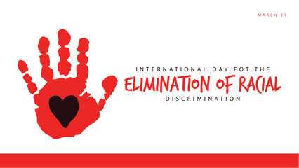 International day for the elimination of racial discrimination. Vector illustration of palm and heart symbol. Suitable for banners, web, social media, greeting cards etc - obrazy, fototapety, plakaty