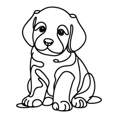 Fototapeta premium hand draw line art cute puppy dog doodle, continuous single clean drawing line dog cartoon style coloring book page for kid vector illustration on white background