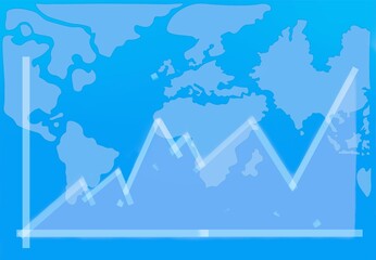 Illustration info graphic chart bar with line and blue world map            
