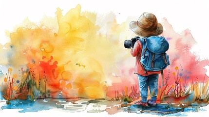 cute boy photographer clipart watercolor illustration