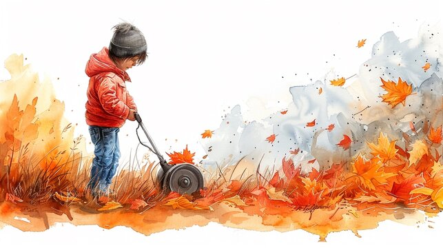 cute boy gardener clipart watercolor illustration