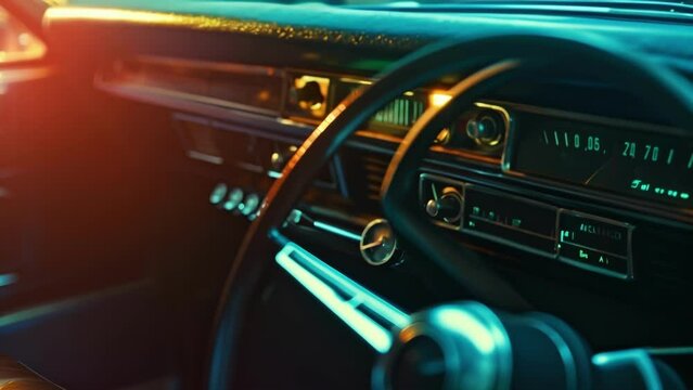 Closeup of a cars dashboard with the radio mysteriously turning on and off playing a haunting melody said to be the last song heard by a missing person whose tragic fate remains