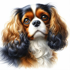 Portret psa cavalier, akwarela na białym tle, generative ai