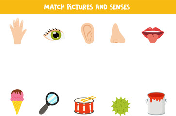 Match objects and senses. Five senses worksheet.