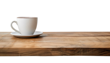 White cup on the table isolated on transparent background