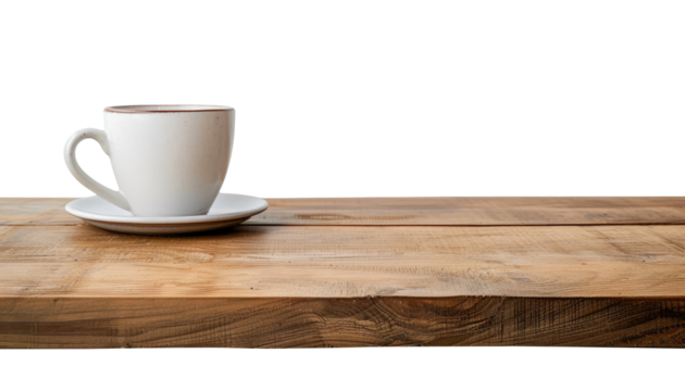 White cup on the table isolated on transparent background