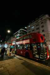 Famous red bus at station in london