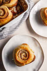 Cinnamon rolls airy breakfast with coffee and tea 